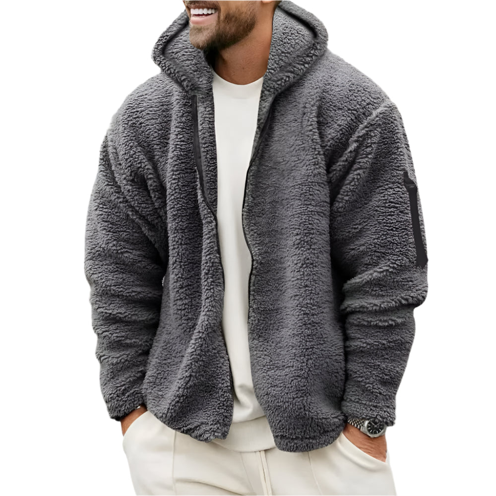 Jacket Men'S Winter Jacket Fall Winter Double-Sided Fleece Warm Jacket Loose Hooded Casual Jacket Comfortable Fabric