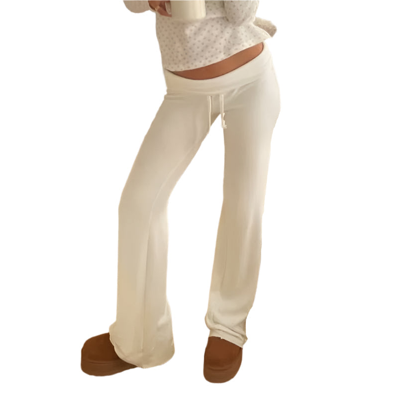 Emilia Chic Floor-Length Basic Pants with Drawstring Mid Waist - Vintage Aesthetic Straight Trousers