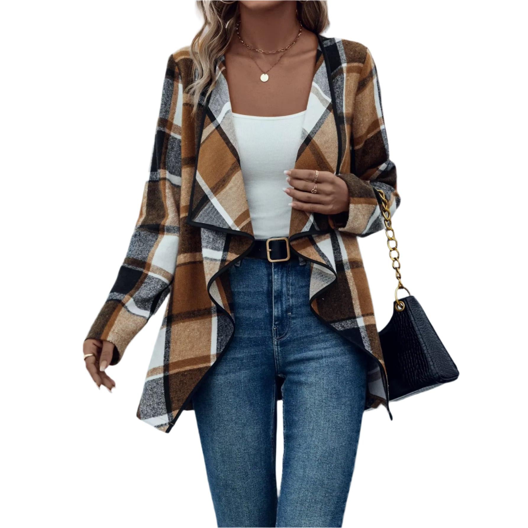 European and American Cross-Border Women'S Fashionable and Elegant Plaid Printed Slim Fit Jacket