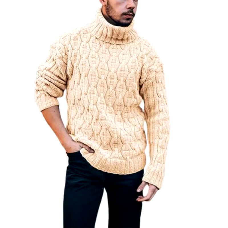 2021 Winter Warm Thick Woolen Sweaters Men Casual Knitted Turtleneck Jumper Tops Men'S Fashion Solid Long Sleeve Ribbed Sweater