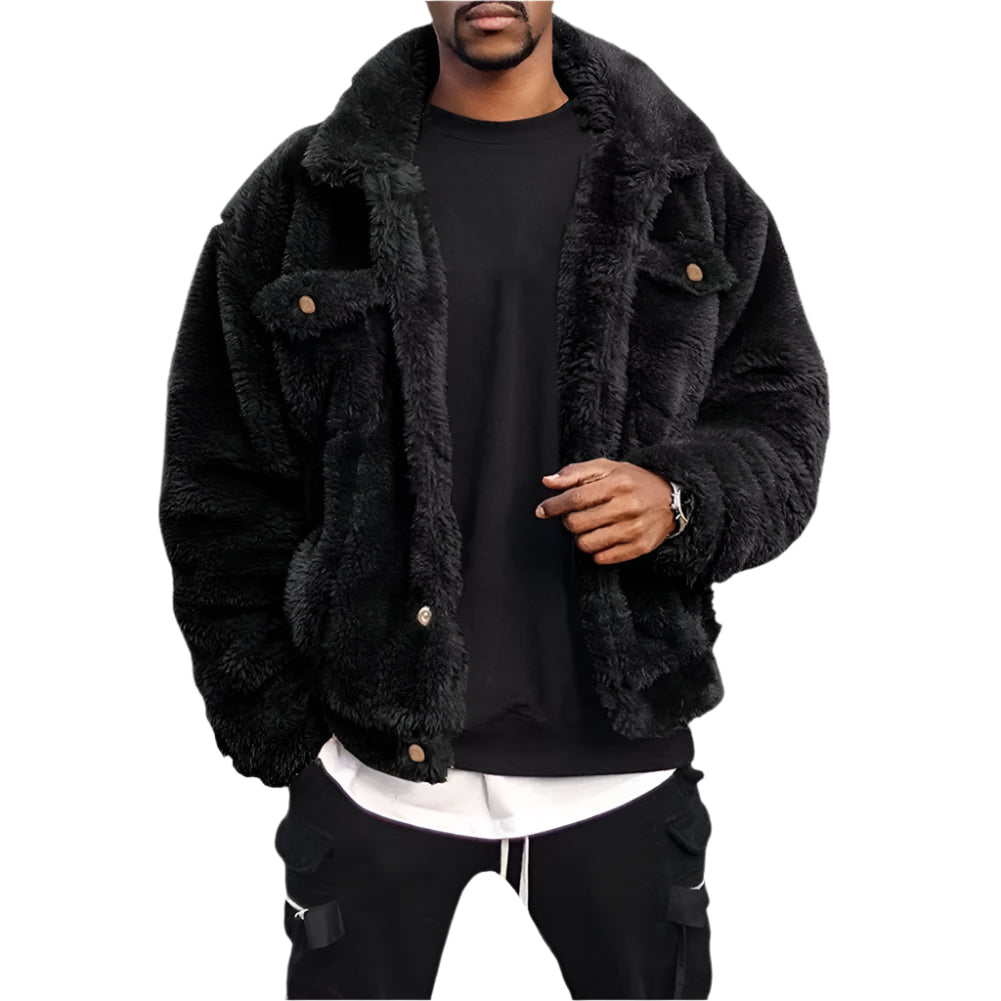 Thickened Velvet Men Jacket Plush Fluffy Hip-Hop Style Jacket Leisure Men Coat Cozy Winter Jacket Thermal Chest Pockets Jackets