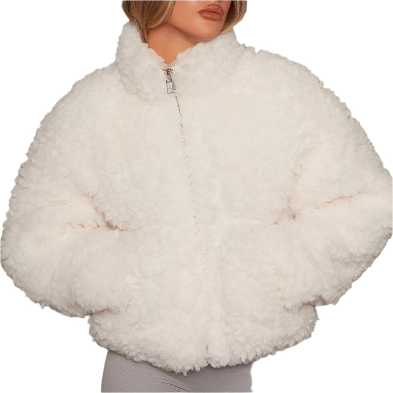 Winter Lamb Wool Short Coat for Women Thicken Warm Long Sleeve Turtleneck Jackets 2023 Autumn Fashion Streetwear Ladies Overcoat