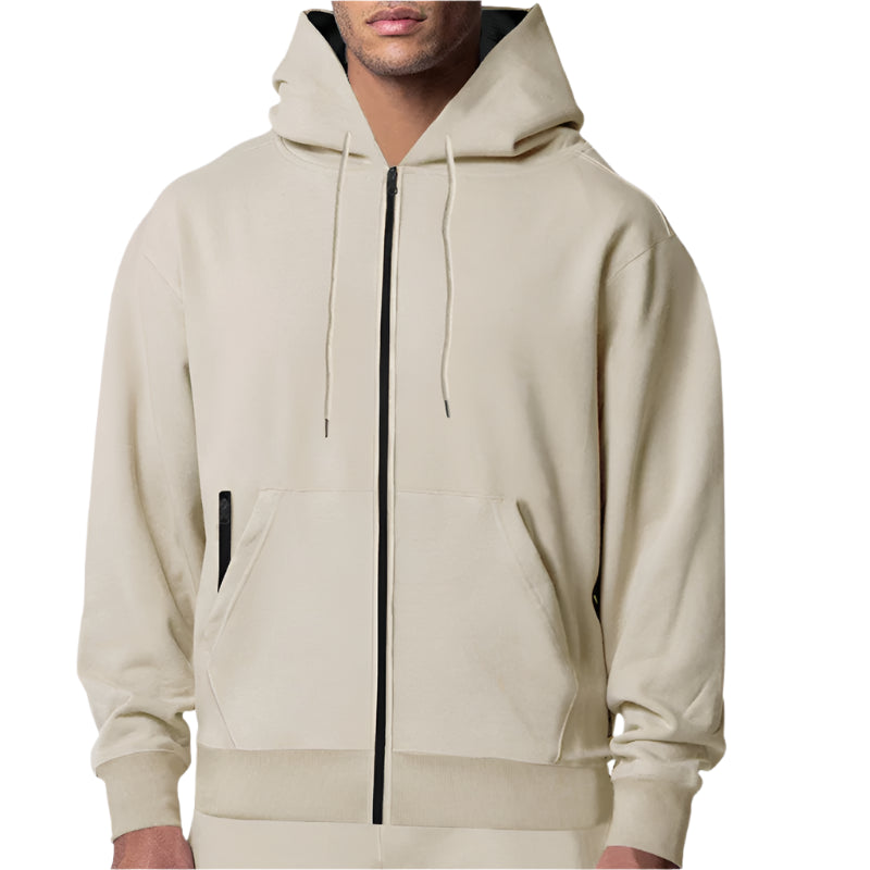 Autumn and Winter Men'S Cardigan Zipper Hoodie plus Cashmere Warm Men'S Clothing Solid Color Outdoor Recreational Sports Hoodie