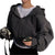 Autumn Winter New Insfleece-Lined Versatile Cropped Slims Smooths Silhouette Zip-Up Warm Navy Blue Hooded Sweatshirt Women