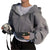 Autumn Winter New Insfleece-Lined Versatile Cropped Slims Smooths Silhouette Zip-Up Warm Navy Blue Hooded Sweatshirt Women