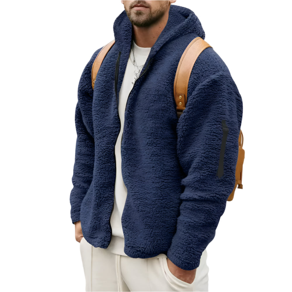 Jacket Men'S Winter Jacket Fall Winter Double-Sided Fleece Warm Jacket Loose Hooded Casual Jacket Comfortable Fabric