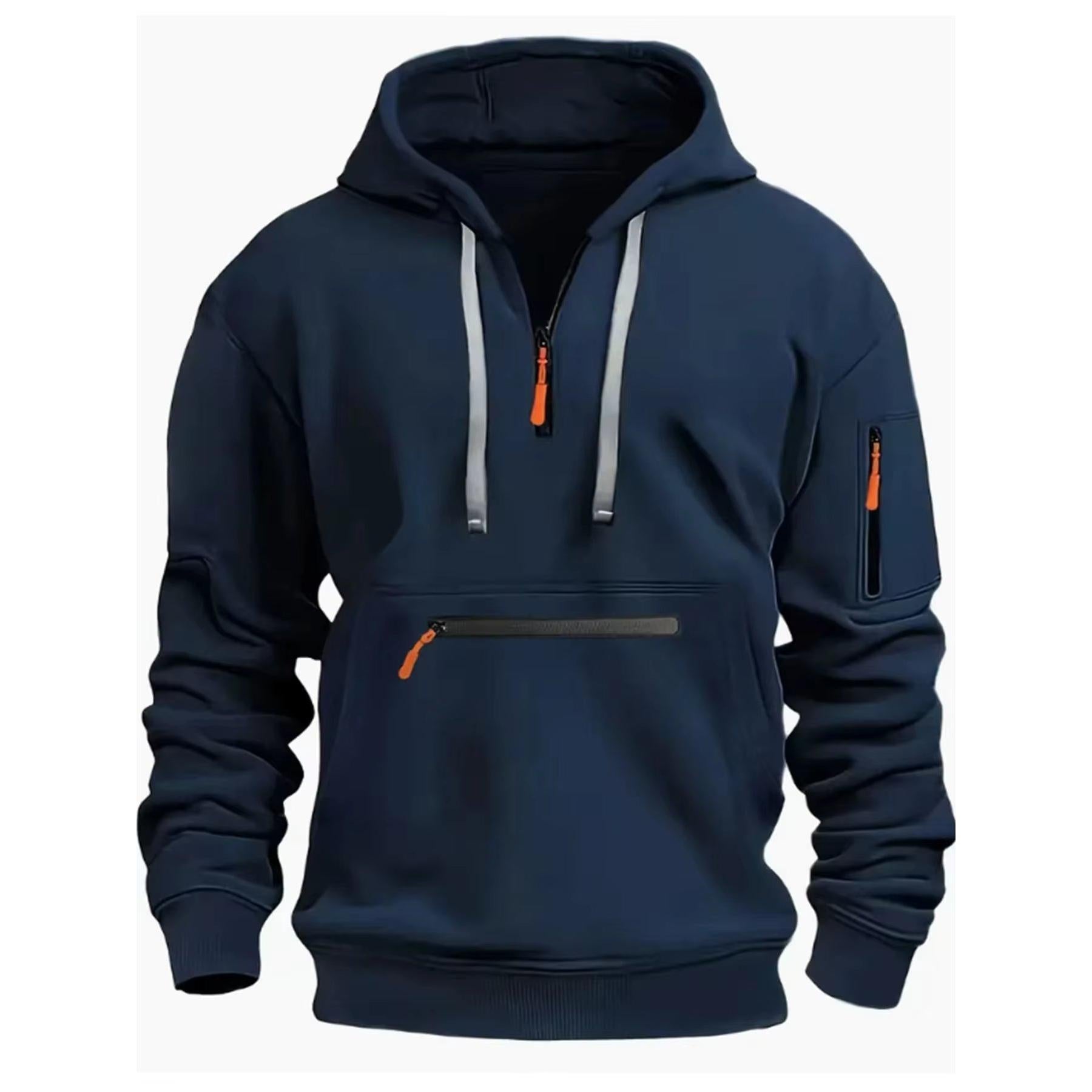 Cross-Border Autumn and Winter New Men'S Hoodie Hooded Arm Zipper Long Sleeve Pullover Trend Fashion Hoodie Top